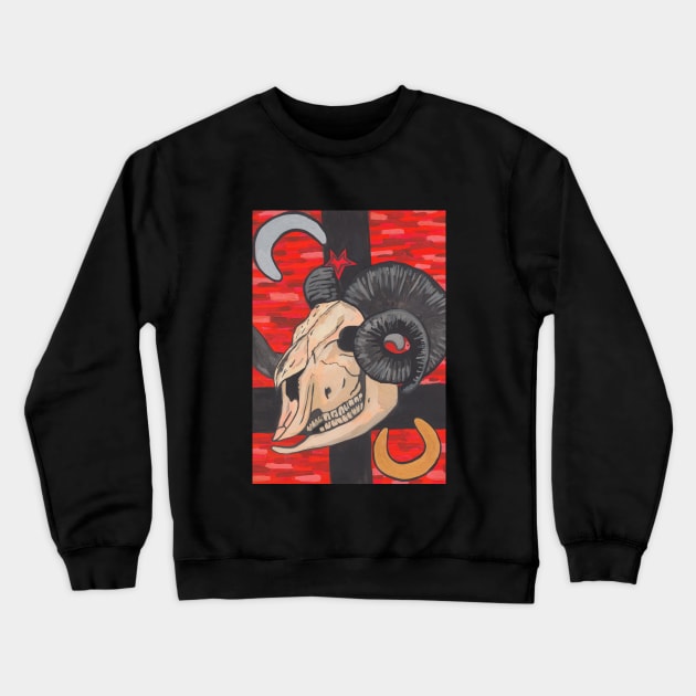 Goat occult skull Crewneck Sweatshirt by deadblackpony